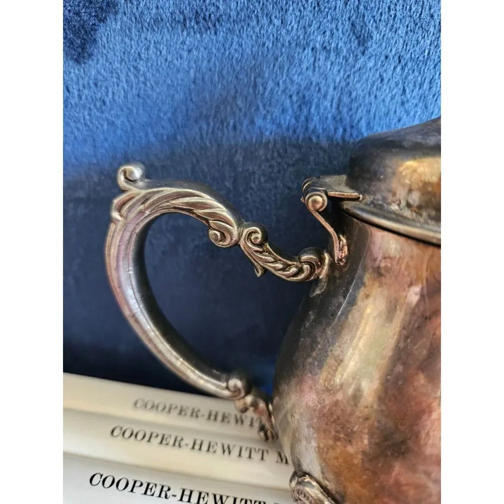 Elegance Vintage Silver Plated Mini Tea Pot Scrollwork Footed Base Curved Spout